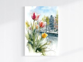 Vászonkép Canvas Grafika Város Amszterdam Hollandia Tulipánok 40x60