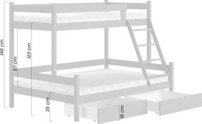 Emeletes ágy fából Poli fiokokkal - fehér, 80x180