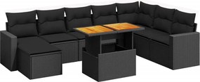 vidaXL 9 részes fekete polyrattan kerti ülőgarnitúra párnákkal