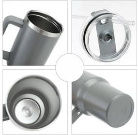 Termosz bögre szívószállal TERMOS 1000 ml, szürke