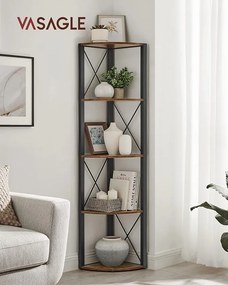 5 szintes sarokpolc 160x30x30 cm barna és fekete színben