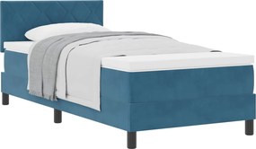 vidaXL Boxrugós ágy matracmal Sötét kék 90 x 190 cm Bársony