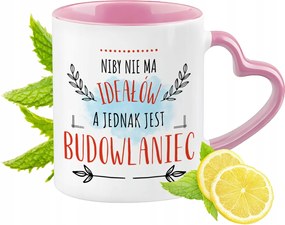 Építő bögre Rózsaszín, szív alakú füllel Kávé Ajándék