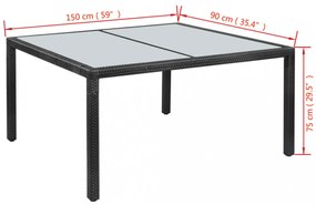 7-részes fekete polyrattan kültéri étkezőszett párnákkal