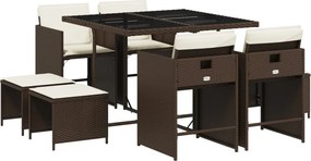 vidaXL 9 részes barna polyrattan kerti étkezőgarnitúra párnákkal