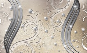 Fotótapéta Bézs Ezüst csíkok vinil gyémántokkal 254x184 +ragasztó