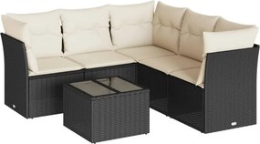 vidaXL 6 részes fekete polyrattan kerti ülőgarnitúra párnákkal