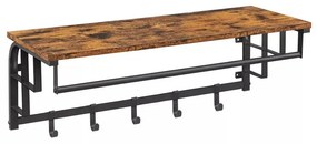 Fali ruhafogas akasztókkal és polccal, fekete 80x30x27cm