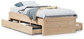 tömör fenyőfa fiókos ágykeret matrac nélkül 75 x 190 cm