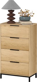 HOMCOM 4 fiókos magas komód fém fogantyúkkal — keskeny komód hálószobába, előszobába vagy nappaliba, 62 x 35 x 105 cm | Aosom