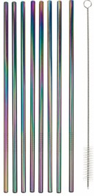 Rozsdamentes acél szívószál készlet kefével , 8 db, szivárványos színben
