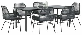 vidaXL 7 részes fekete polyrattan üveg kerti étkezőgarnitúra párnákkal