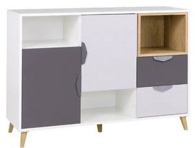 Komód Juna 7 (fehér + grafit + szürke + lefkas tölgy). 1087403