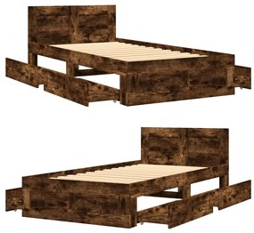füstös tölgyszínű szerelt fa ágykeret fejtámlával 90 x 200 cm