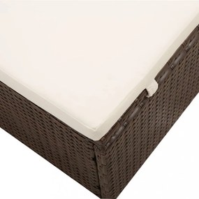 barna polyrattan napozóágy napellenzővel és párnával
