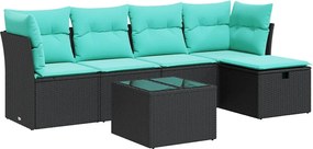 vidaXL 6 részes fekete polyrattan kerti ülőgarnitúra párnákkal