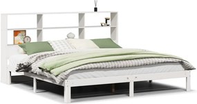 vidaXL fehér tömör fenyőfa könyvespolcos ágy matrac nélkül 180x200 cm