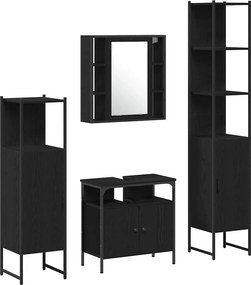 vidaXL Fürdőszoba bútor szett polcokkal 4 pcs Fekete tölgy Faanyag