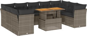 vidaXL 10 részes szürke polyrattan kerti ülőgarnitúra párnákkal