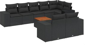 vidaXL 9 részes fekete polyrattan kerti ülőgarnitúra párnákkal