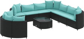 vidaXL 10 részes fekete polyrattan kerti ülőgarnitúra párnákkal