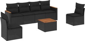 vidaXL 7 részes fekete polyrattan kerti ülőgarnitúra párnával