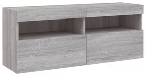 szürke sonoma színű fali TV-szekrény LED-del 100x30x40 cm