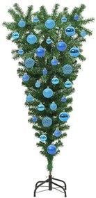 Felfordított Műfenyő Elővilágítással és Gömbökkel Zöld 120 cm