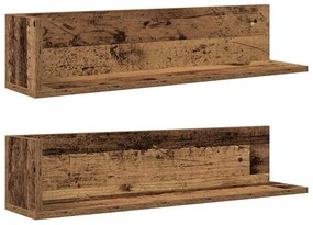 2 db antik fa színű szerelt fa fali polc 75 x 16,5 x 16,5 cm