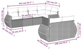 7 részes fekete polyrattan kerti ülőgarnitúra párnával