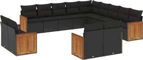 vidaXL 13 részes fekete polyrattan kerti ülőgarnitúra párnákkal