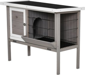 PawHut Kültéri Fa Nyúlketrec Emelt Állványon, Nyulaknak, Törpemalacoknak és Más Kisméretű Állatoknak, Kihajtható Bitumen Tetővel, Etetővel, Kivehető T