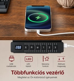 Magasságállítható elektromos íróasztal, 60 x 120 cm, vintage barna/fekete, cserélhető állítható lábakkal és görgőkkel