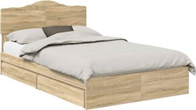 vidaXL Tárolós Ágy fejtámlával Sonoma tölgy 120 x 200 cm Faanyag