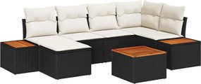 vidaXL Kerti Kanapé Szett párnával 7 pcs Fekete polirattan