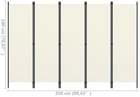 fehér 5 paneles paraván 250 x 180 cm