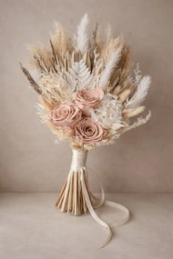 Menyasszonyi csokor szárított virágokból és füvekből, menyasszonyi csokor