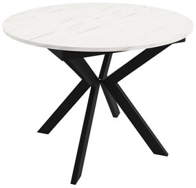 Asztal Oswego 112Fekete, Fehér márvány, 76x138cm, Hosszabbíthatóság, Laminált forgácslap, Fém