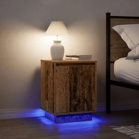 2 db antik fa éjjeliszekrények LED világítással 38x34x50 cm