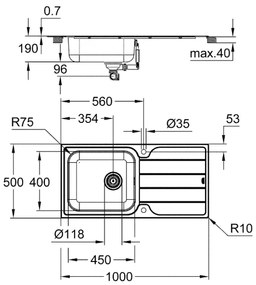 GROHE 31563SD1 - Mosogató K500 1000 × 500 mm rozsdamentes acél