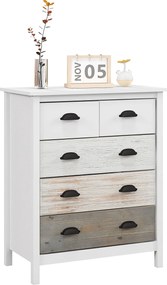 HOMCOM 5 Fiókos Komód Tároló Szekrény, Fogantyúval Ellátott Fiókos Szekrény, Dőlést Megakadályozó Védelem, Hálószobába, Nappaliba, Fehér, 70 x 38 x 85