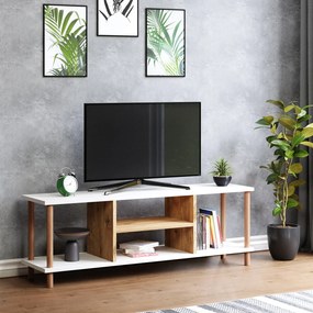 TV-asztal Ærøskøbing 43x120x29 cm TV-állvány forgácslap bükkfa fehér fa színű [en.casa]