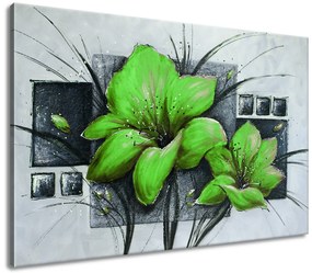 Gario Kézzel festett kép Gyönyöru zöld pipacsok Méret: 120 x 80 cm