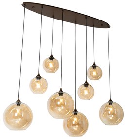 Art Deco függőlámpa sötét bronz színű borostyán üveggel ovális 8-lámpás - Sandra
