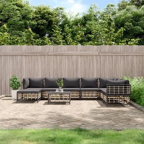 9 részes antracitszürke polyrattan kerti ülőgarnitúra párnákkal