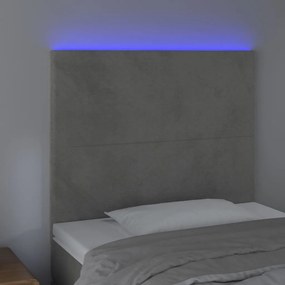 világosszürke bársony LED-es fejtámla 90x5x118/128 cm