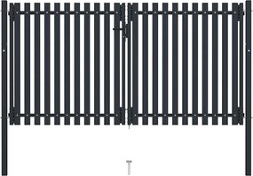 vidaXL antracit színű, kétszárnyú acél kerítéskapu 300 x 150 cm