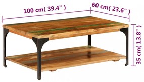tömör újrahasznosított fa dohányzóasztal polccal 100x60x35 cm