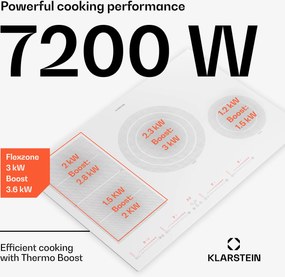 Klarstein Masterzone 77 Hibrid, indukciós főzőlap, max. 7200 W, beépített, 4 Flex zóna, ThermoBoost technológia, Smart Flex