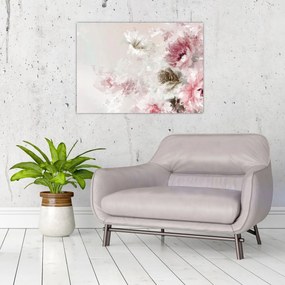 Üveg kép - Festés rózsaszín virágok (70x50 cm)